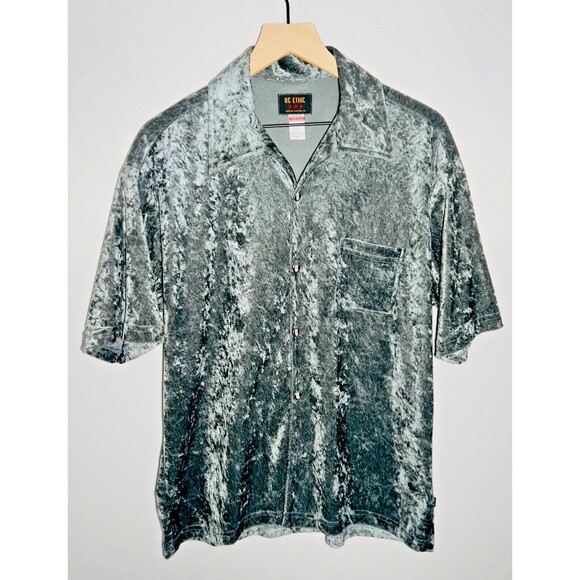 BC ETHIC | VINTAGE 90s Y2K | Velour Club Shirt | Silver Velvet | Large - Picture 1 of 6